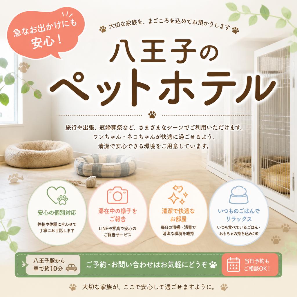 急なお出かけにも安心！八王子のペットホテル