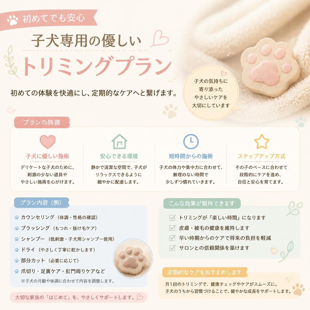 子犬トリミングプランで慣れさせる