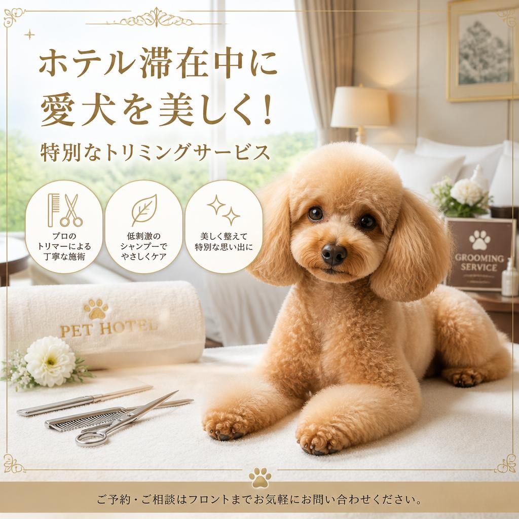 ホテル滞在中に愛犬を美しく！特別なトリミングサービス