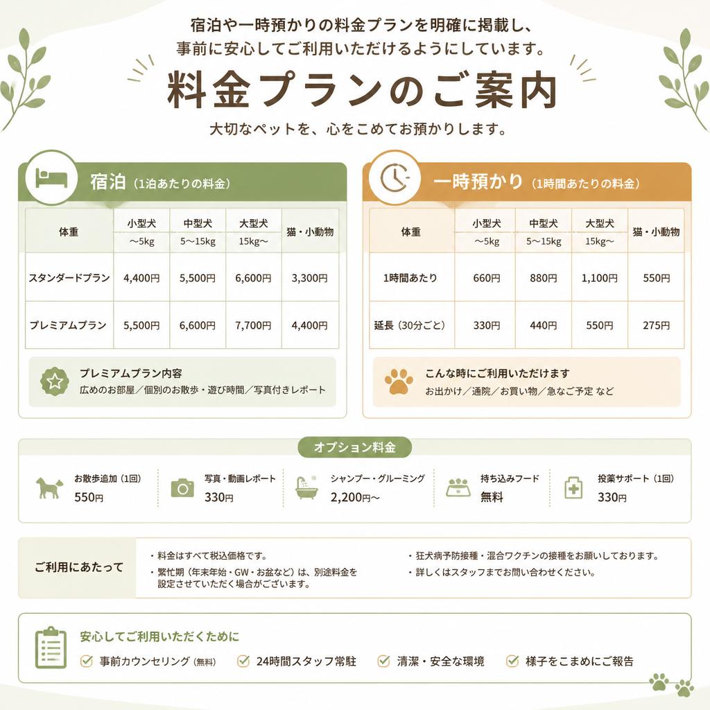 ペットホテルの料金プラン