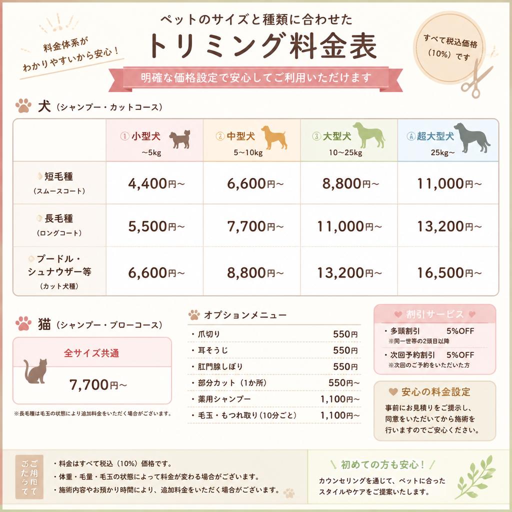トリミング料金のシンプルさ