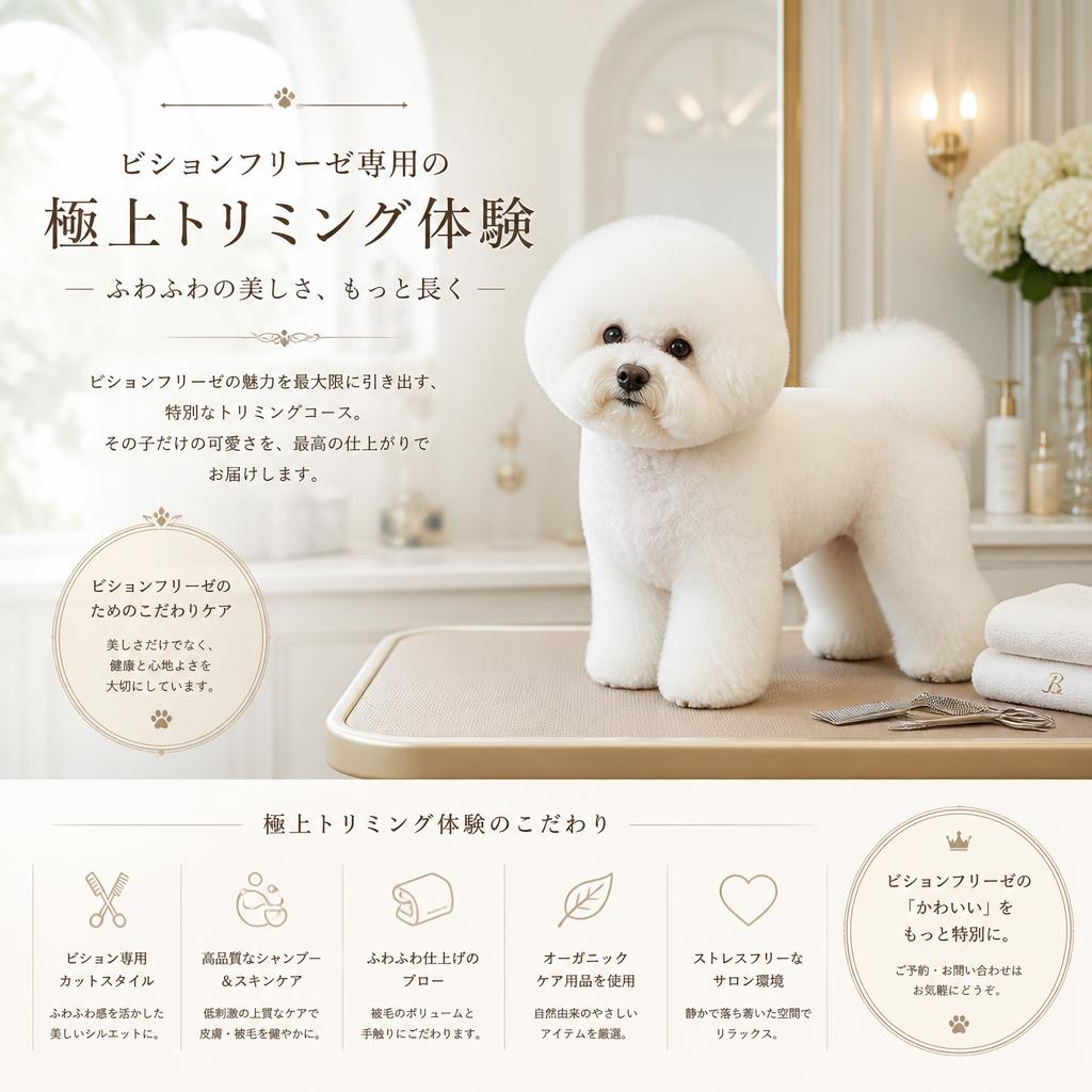 ビションフリーゼ専用の極上トリミング体験を提供します