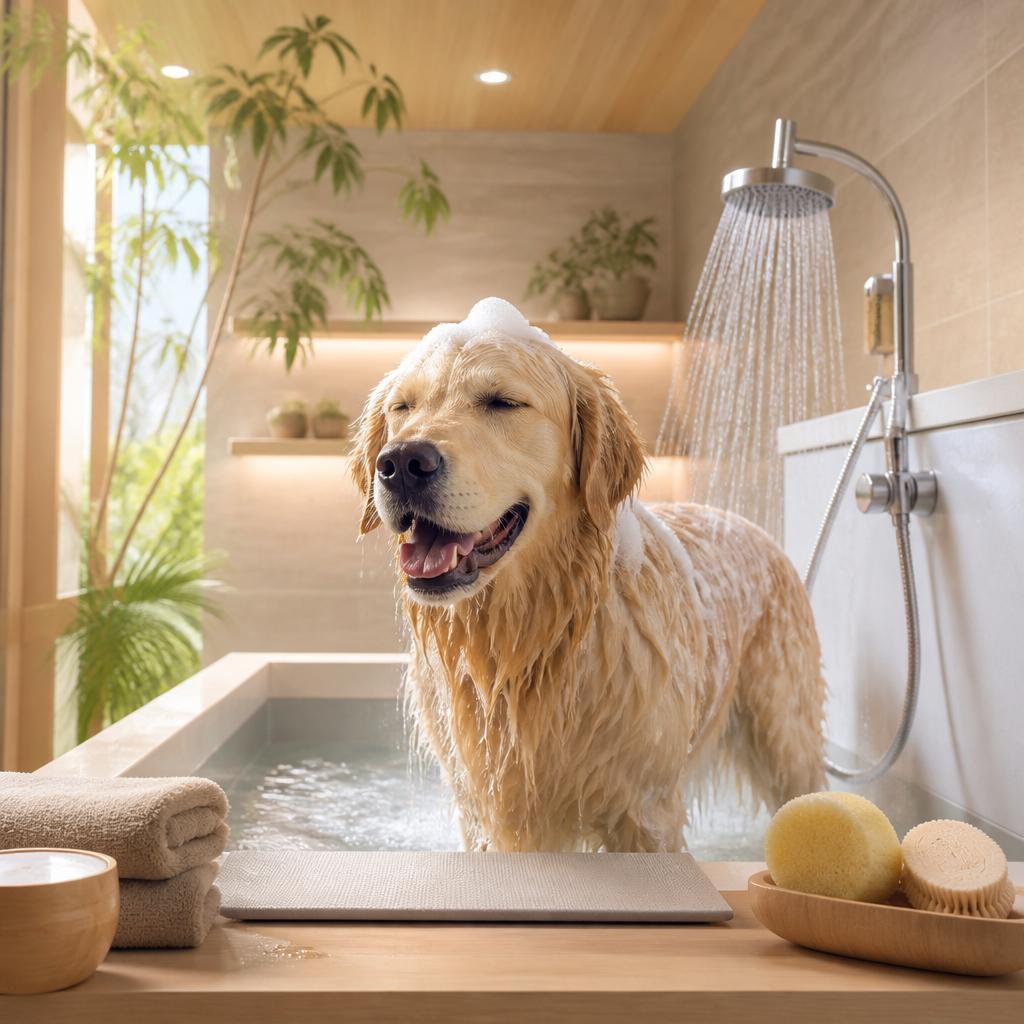 大型犬のためのストレスフリーシャンプー体験